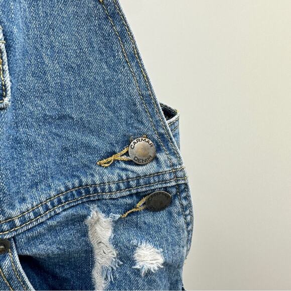 Carmar Denim Medium Wash Distressed Cropped Straight Leg Overalls Size‎ S - Picture 7 of 12